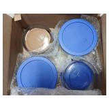 Pyrex Storage 4 Cup Round Dish, Clear with Blue Lid - Original Genuine Pyrex - Pack of 4 Containers