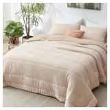 Bedsure Queen Comforter Cooling and Warm Comforter, Beige Reversible All Season Cooling Comforter, 1 Queen Size Comforter (88"x88")