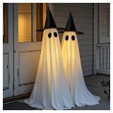 Halloween Decorations Outdoor, 5 FT USB Powered Ghost Decor Kit with Remote Controlled String Lights, Easy Assemble Ghosts Halloween Decorations for Front Door Porch Yard