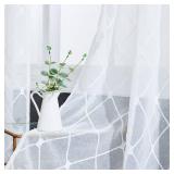 Top Finel Pure White Sheer Curtains 90 Inches Long for Living Room 2 Panels,Snow-White Rustic Embroidered Diamond Grommet Window Treatments Drapes for Kids Girls Bedroom 90 inch length, Set of 2,54x90