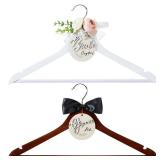 FillTouch 2 Pack Wedding Hanger Gift Bride Groom Bridal Hanger with Tags for Wedding Dress(Pink)