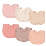 duludulu 6 Pack Muslin Baby Bibs for Baby Girls, Muslin Bibs Drool Bandana Bibs (Sweet Pink)