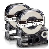 Absonic LC-4WBN Label Tape Compatible for LK-4WBN LC 4WBN9 SS12KW 12mm Label Cartridge for Epson LabelWorks LW-300 LW-400 LW-500 LW-600P LW-K200PX Label Maker, Black on White, 1/2" x 26