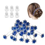 inSowni 40pcs Bridal Wedding Rhinestone Rose Flower U-shaped Hair Pins & 6pcs Twist Pearl Hairpins Headpiece Set in Gift Box for Women Girls Bridesmaid (Royal Blue Set)