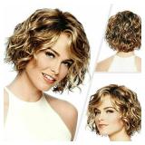 winvin Short Wavy Curly Women Wigs Blonde Bob Synthetic Cosplay Daily Party Use Wig for Girls Fashion Costume