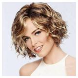 winvin Short Wavy Curly Women Wigs Blonde Bob Synthetic Cosplay Daily Party Use Wig for Girls Fashion Costume