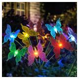 Solar Garden Lights, 2 Pack with 8 Butterfly Solar Lights Outdoor Decorations, Multi-Color Changing LED Solar Light Stakes, Solar Yard Lights for Garden Patio Lawn Yard Pathway Decor