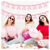 2pcs Bow Garland Banner Ribbon Bow Party Decor for Baby Shower Women Girls Bow Coquette Birthday Party Decorations (Pink)