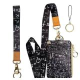 Teacher Lanyards for Id Badges Card and Keys,Math Pattern Funny ID Card Holders with Lanyards,Zipper Wallet with Cute Neck Lanyard for Women Men School Student Work Nurse