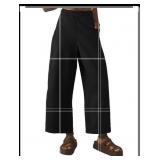 FACTORY SEALED - APWEQATA Wide Leg Cropped Pants for Women Cotton High Waisted Pants Loose Casual Ankle Pants with Pockets Black