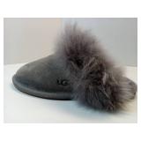 APPEARS NEW - UGG Gray Fur-Trimmed Slippers (Size 5)