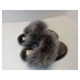 APPEARS NEW - UGG Gray Fur-Trimmed Slippers (Size 5)