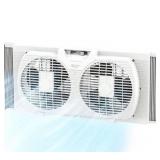 Comfort Zone Twin Window Fan with Reversible Airflow Control, powers on