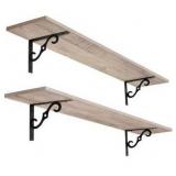 DINZI LVJ Long Wall Shelves, 39.4\" Large Floating Shelves Set of 2, Farmhouse Display Shelf Wall Mounted with Heavy Duty Brackets, Easy Assembly for Kitchen, Bathroom, Bedroom, Balcony, Greige