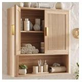 Bathroom Storage Cabinet, Medicine Cabinet with Adjustable Wood Shelf & Doors, Over The Toilet Storage Cabinet for Laundry Room & Kitchen & Living Room (Natural Oak)