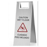 LEIFIDE Stainless Steel Wet Floor Caution Sign Bulk 8.8 Pound Portable Foldable Handle Bilingual Safety Sign for Kitchen Restaurant Supermarket Shop Commercial Use Avoid Fall and Slip Accident 2 pcs.