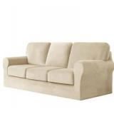 7 Piece Stretch Velvet Ektorp Sofa Covers, for 1 Base Cover, 3 Cushion Couch Cover and 3 Backrest Cover, for Living Room Furniture (Beige,3 Seat 7 PCS)