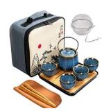 Chinese/Japanese Tea Set, Tea Sets for Women/Adults,Gongfu/Porcelain Tea Set,Tea tray and Filter Included,Suitable for Picnic and tTravel