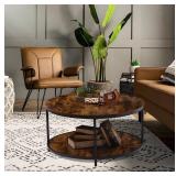 TAID Rustic Round Coffee Table for Your Living Room - 2 Colors: Brown or Cream, Circular Wooden Coffee Table with Open Shelf Storage - Modern Design, Industrial Quality, Circle Shaped Coffee Table