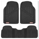 Motor Trend FlexTough Performance All Weather Rubber Car Floor Mats - 3 Piece Floor Mats Automotive Liners for Cars Truck SUV, Heavy-Duty Waterproof (Black)