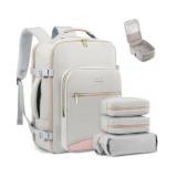 LOVEVOOK Travel Backpack for Women & Men 40L,Airline Approved Carry On Backpack Travel Essentials,TSA Carry on Luggage,Waterproof Personal Item Travel Bag,Suitcase with 3 Packing Cubes,Light gray-Pink