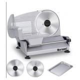 Meat Slicer, 200W Electric Food Slicer with 2 Removable 7.5\" Stainless Steel Blades and Stainless Steel Tray, Child Lock Protection, Adjustable Thickness, Food Slicer Machine for Meat Cheese Bread