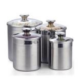 Cooks Standard Stainless Steel Food Jar Storage Canister Set Large 4-Piece, 1.6qt/2.5qt/3.5qt /5qt Airtight Containers with Glass Lid for Tea Coffee Sugar Flour Pantry Kitchen Counter