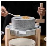 Natural Granite Stone Grain Mill Handmade Stone Grinder & Mill for Dry & Wet Foods with Filter Bag, Traditional Manual Grinding Tool