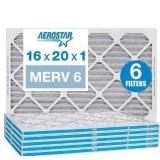 Aerostar 16x20x1 MERV 6 Pleated Air Filter, AC Furnace Air Filter, 6 Pack (Actual size 15 3/4\"x 19 3/4\" x 3/4\")