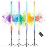 4 Pack 4ft Portable Battery Powered Tube Light 120cm Handheld LED RGB Lights Tube with Tripods