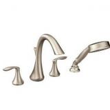 Moen Eva Brushed Nickel Two-Handle Deck Mount Roman Tub Faucet Trim Kit with Single Function Handshower, Valve Required, T944BN