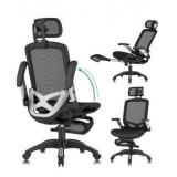 GABRYLLY Office Chair with Footrest, Ergonomic Desk Chair - 135° Recline Wide, 45° Flip-Up Arms,3D Headrest & Mesh Seat, High Back Home Gaming Chair for Adult Man Woman, 300LBS