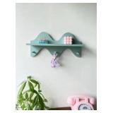 Floating Shelves for Wall Shelf with Hooks Key Holder Purse Rack Hanger Wood Small Cute Shelf for Bathroom Bedroom Game Room (light blue)