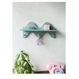 Floating Shelves for Wall Shelf with Hooks Key Holder Purse Rack Hanger Wood Small Cute Shelf for Bathroom Bedroom Game Room (light blue)