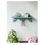 Floating Shelves for Wall Shelf with Hooks Key Holder Purse Rack Hanger Wood Small Cute Shelf for Bathroom Bedroom Game Room (light blue)