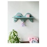 Floating Shelves for Wall Shelf with Hooks Key Holder Purse Rack Hanger Wood Small Cute Shelf for Bathroom Bedroom Game Room (light blue)