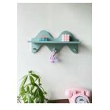 Floating Shelves for Wall Shelf with Hooks Key Holder Purse Rack Hanger Wood Small Cute Shelf for Bathroom Bedroom Game Room (light blue)