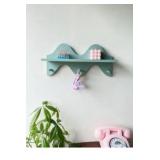 Floating Shelves for Wall Shelf with Hooks Key Holder Purse Rack Hanger Wood Small Cute Shelf for Bathroom Bedroom Game Room (light blue)