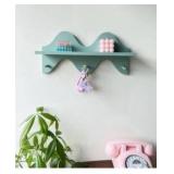 Floating Shelves for Wall Shelf with Hooks Key Holder Purse Rack Hanger Wood Small Cute Shelf for Bathroom Bedroom Game Room (light blue)
