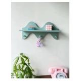 Floating Shelves for Wall Shelf with Hooks Key Holder Purse Rack Hanger Wood Small Cute Shelf for Bathroom Bedroom Game Room (light blue)
