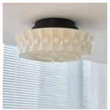 13.7\" White Glass Drum Ceiling Light Semi Flush Mount Vintage Schoolhouse Lighting Antique Milk Glass Shade Bohemian Nordic Traditional Ceiling Lamp for Bedroom Kitchen Dining Room