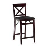 Triena X Back Faux Leather Folding Counter Height Barstool Espresso - Linon: Padded Seat, 24