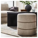Catalina Round Ottoman Cream with Leather Piping - Threshold designed with Studio McGee - Retail: $130