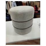 Catalina Round Ottoman Cream with Leather Piping - Threshold designed with Studio McGee - Retail: $130