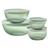 Pyrex 8-piece Tinted Glass Mixing Bowls (BIGGEST LID IS DAMAGED)