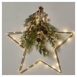 Lit LED Hanging Star with Christmas Greenery Silver - Wondershop: 14-Inch, Battery Operated, Indoor/Sheltered Outdoor Use