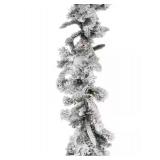 9 ft. Green Battery Operated Prelit Mountain Pine Flocked Artificial Christmas Garland with 50 Warm White LED Lights (SEE DETAILS) - Retail: $50