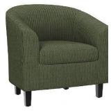 Yaheetech Corduroy Barrel Chair, Upholstered Club Accent Chair, Round Armchair with Soft Cushion for Living Room Bedroom Reading Room, Dark Green - Retail: $100