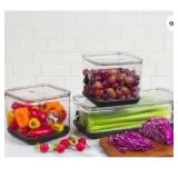 Pack of 3 ,ProKeeper Fresh Produce Keeper Set with Air-Flow Vent System, Square & Long, 3.5 Qt & 5.3 Qt - Retail: $43