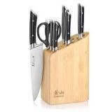 Cangshan RAINIER Series 8-Piece Knife Block Set, German Steel, Bamboo Block, Black - Retail: $249